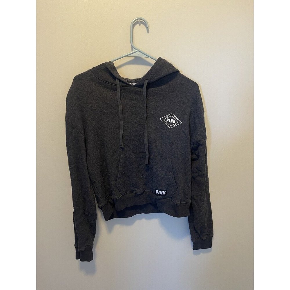 Pink Victoria Secret dark grey Cropped Hoodie Black Womens size small